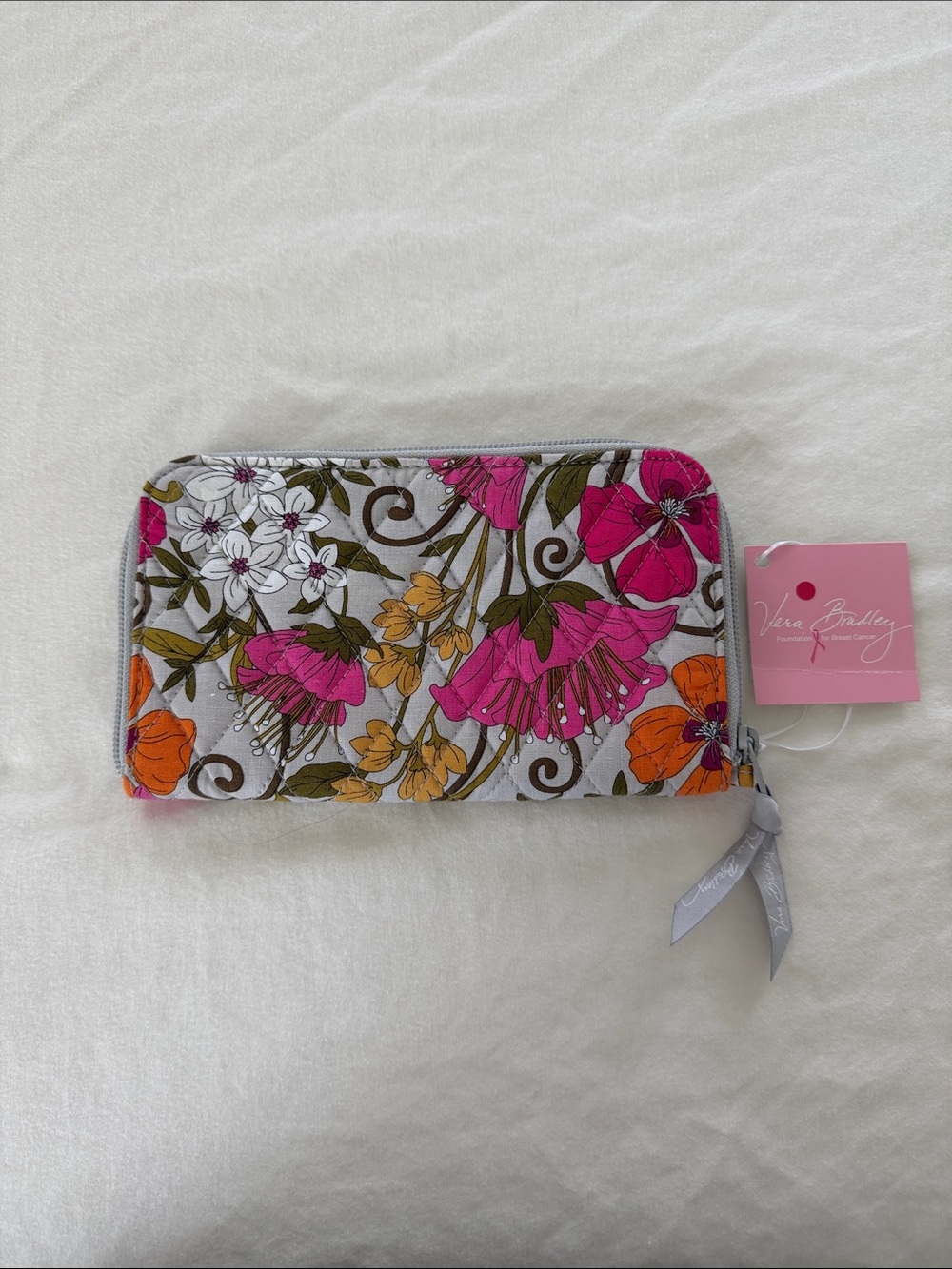 Vera Bradley “Tea Garden” Pink and Orange Floral Quilted Zip Wallet NWT